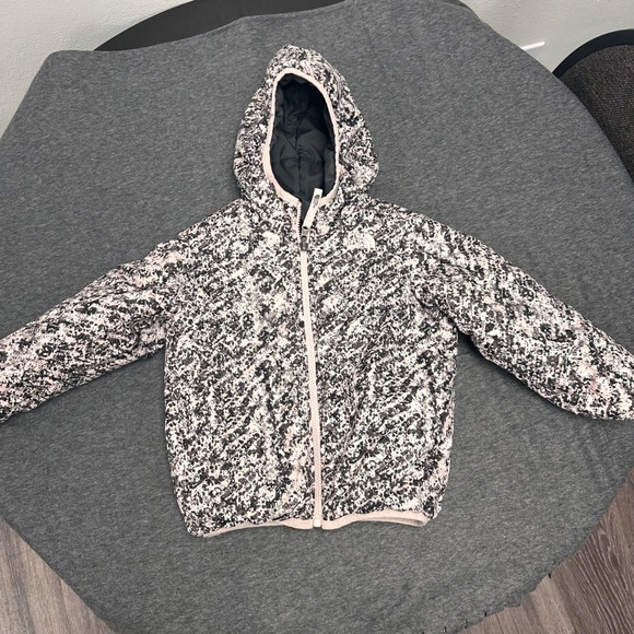 The North Face Toddler Reversible Hooded Puffer Jacket Black White Pink 4T/4B - Picture 1 of 11